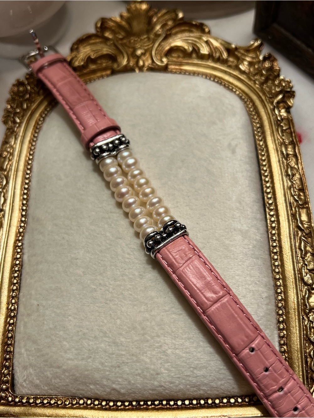 Honora Pink Leather Watch Strap with Freshwater Pearl Accent